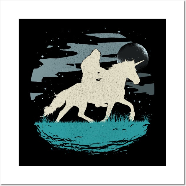 Retro Bigfoot Riding Unicorn Wall Art by Tesszero